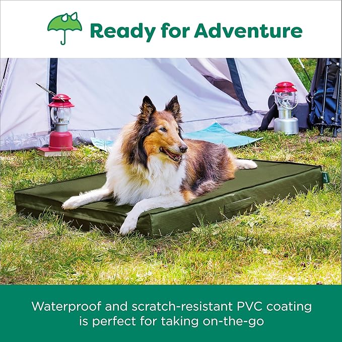 FurHaven Cooling Dog Bed – XL Foam Mattress for Joint Pain Relief, Waterproof Liner, Removable Washable Cover, Durable for Outdoor Use, Deluxe Grid Indoor/Outdoor Bed – Green, Jumbo