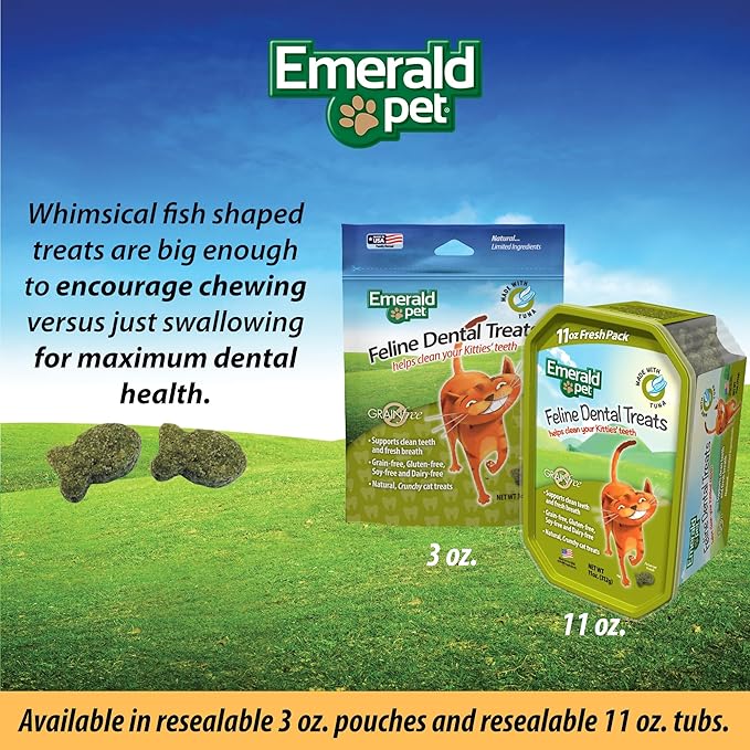 Feline Dental Treats — Tasty and Crunchy Cat Dental Treats Grain Free — Natural Dental Treats to Clean Cat Teeth, Freshen Cat Breath, and Reduce Plaque and Tartar Buildup — Tuna Treats, 3 oz