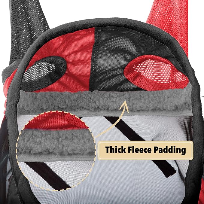 Harrison Howard Pro Luminous Horse Fly Mask Standard with Ears UV Protection for Horse Scarlet Red/Black XL Extra Full Size