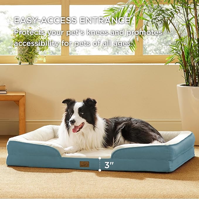 Bedsure Orthopedic Dog Beds Large Sized Dog - Washable Large Dog Cat Bed Waterproof, Comfort Dogs Couch Sofa with Washable Removable Cover, Pet Bed with Nonskid Bottom, Dune Haze Blue, 35"