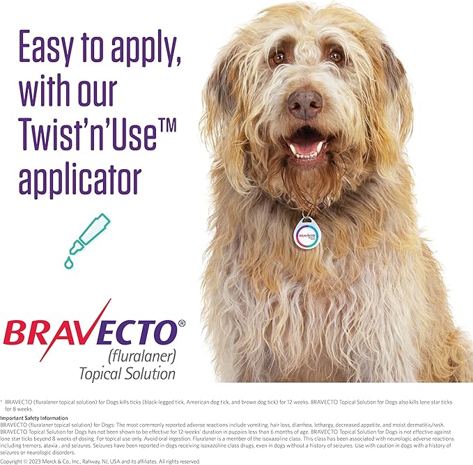BRAVECTO Topical Solution for Dogs, Flea & Tick, 12 Week Supply, 9.9-22 lbs., Orange Box