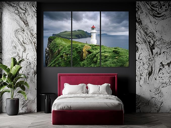 Nature Wall Art Prints - Ocean Forest Mountain Lake Canvas Landscapes - Small to Extra Large Living Room Bedroom Kitchen Bathroom Décor (Stormy Sky Lighthouse, 20L" x 30W")