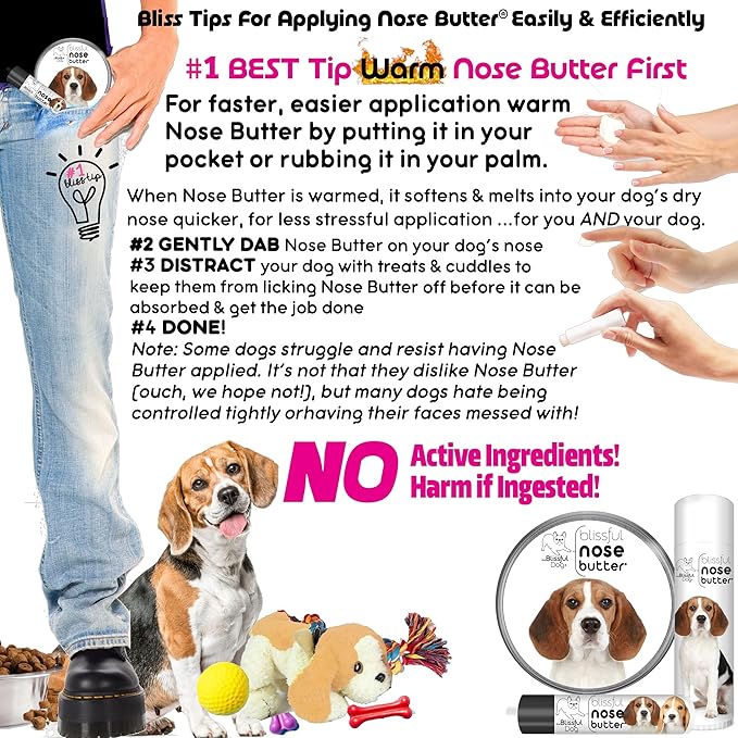 The Blissful Dog Beagle Nose Butter for Dry, Cracked Skin, Lick-Safe Dog Nose Balm with Moisturizing Shea Butter, Almond, Olive, and Essential Oils, Pet Supplies, Uncented, 2 oz.