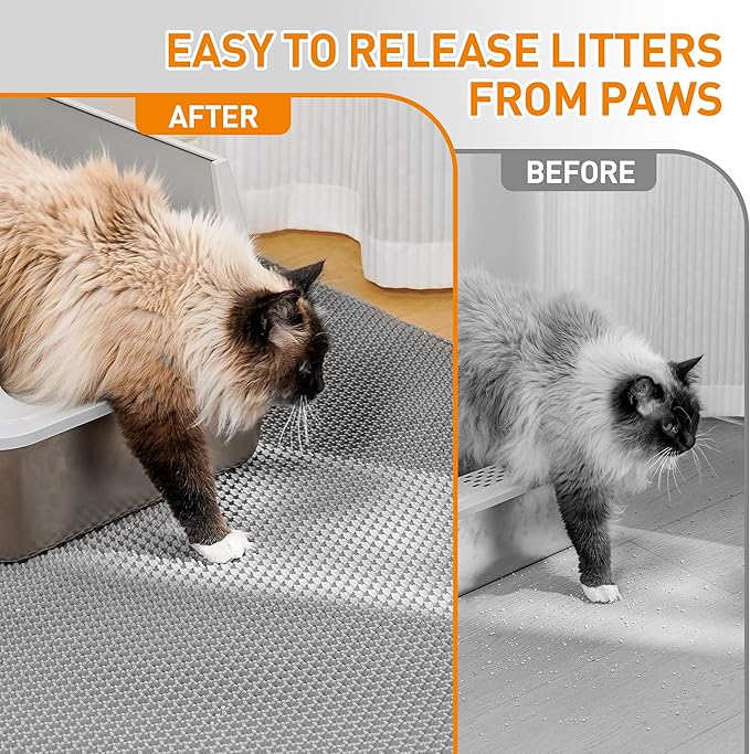 Large Cat Litter Mat for Litter Box, 47"×33" Double Layer Trapping Mat, Non-Slip Water Proof Kitty Litter Pad, Grey