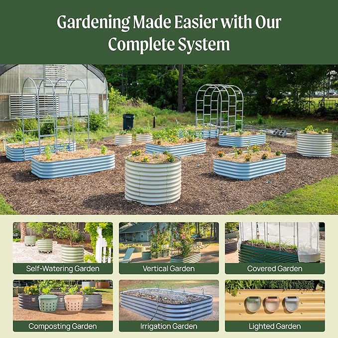 Vego garden Raised Garden Bed Kits, 17" Tall 6 in 1 Modular Metal Raised Planter Bed for Vegetables Flowers Patio Ground Planter Box-Olive Green