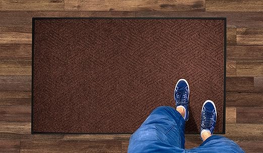 WaterHog Diamond | Commercial-Grade Entrance Mat with Rubber Border – Indoor/Outdoor, Quick Drying, Stain Resistant Door Mat (Dark Brown, 6' x 12')