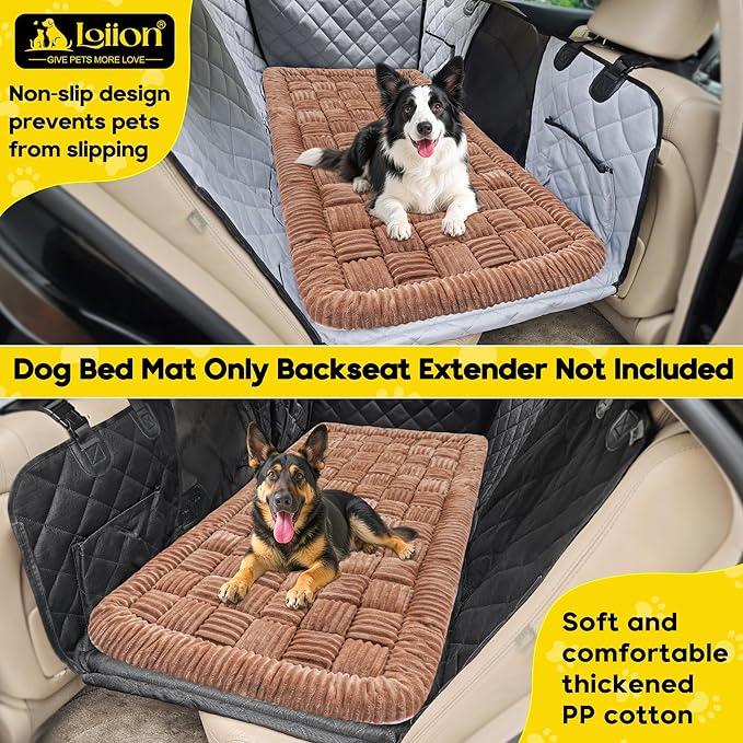 Dog Car Bed Mat, Non-Slip Backseat Extender Pet Blanket, Plaid Dog Bed for Trucks, Sedans & Large SUVs, Chew-Resistant Travel Pad for Dogs, Easy Clean & Scratch-Proof & Comfort（56"x28.7" Brown