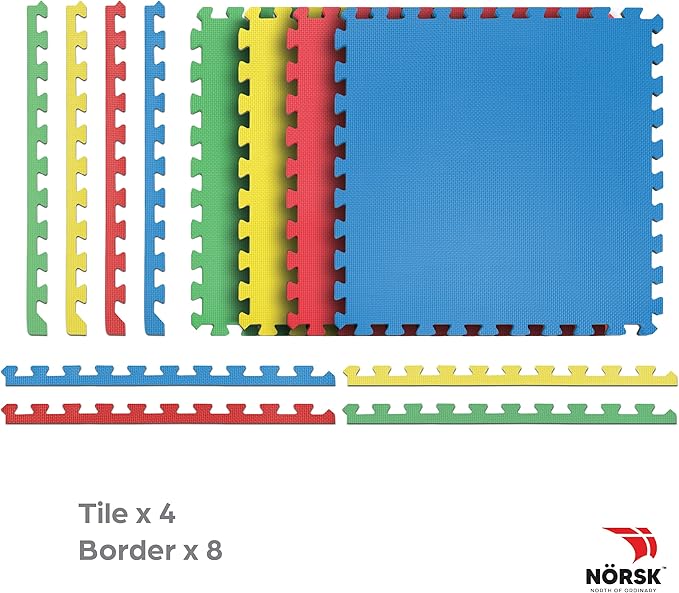 Norsk Reversible Kids Puzzle Play Mats 1/2" Thick EVA Interlocking Foam Tiles (Multicolor/Black 12 Tiles - 48 sq. Ft. 1/2" Thick)