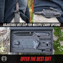 Load image into Gallery viewer, "The Fireline" Bushcraft Survival Knife with 1095 High Carbon Blade Giftset (Black and Orange)