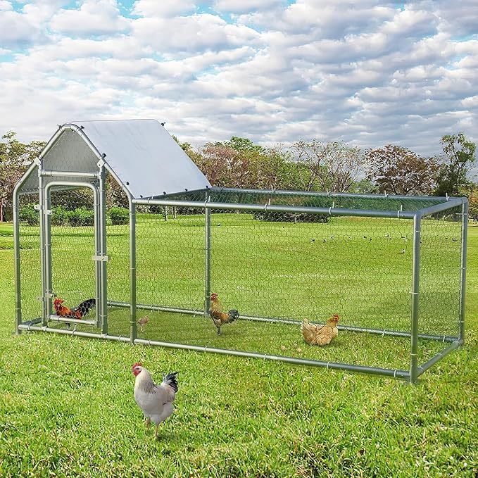 LEMBERI Small Metal Chicken Coop, Walk-in Chicken Run,Galvanized Wire Poultry Chicken Hen Pen Cage, Rabbits Duck Cages with Waterproof and Anti-Ultraviolet Cover for Outside,Backyard and Farm