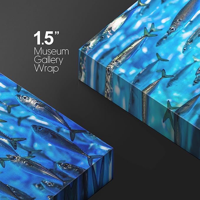 wall26 Canvas Print Wall Art Close Up Sardine School of Fish Underwater Nature Animals Photography Realism Rustic Scenic Landscape Wilderness Earth for Living Room, Bedroom, Office - 24"x36"