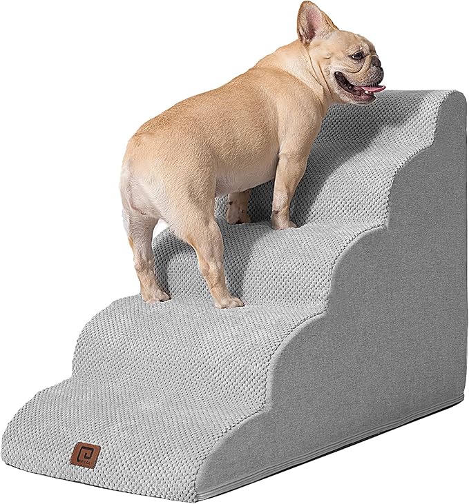 EHEYCIGA Curved Dog Stairs Ramp for High Beds 22.6" H, 5-Step Dog Steps for Small Dogs and Cats, Pet Stairs for High Bed Climbing, Non-Slip Balanced Pet Step Indoor, Light Grey