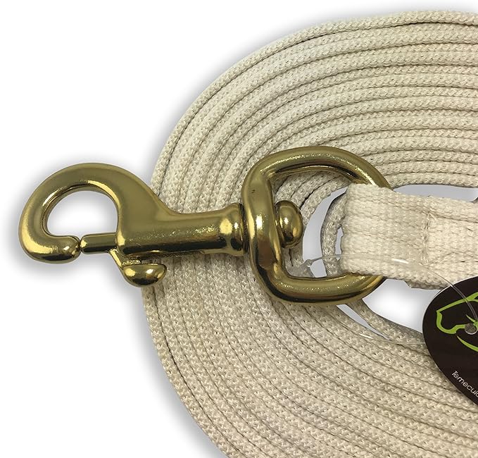 Southwestern Equine Lunge Line for Horses Cotton Horse Lunge Line with Bolt Snap & Rubber Stop (White, 24')