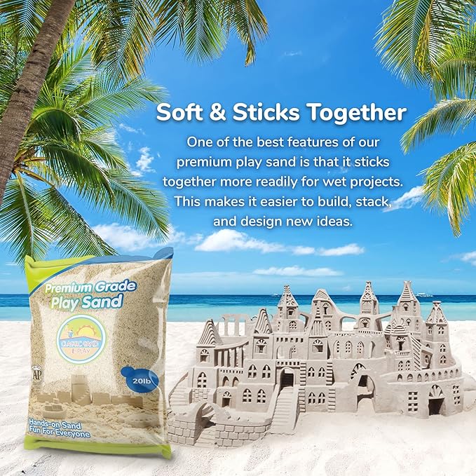 Classic Sand and Play Sand for Sandbox, Table, Therapy, and Outdoor Use, 20 lb. Bag, Natural, Non-Toxic, Wet Castle Building for Creativity and Stimulates Sensory Skills
