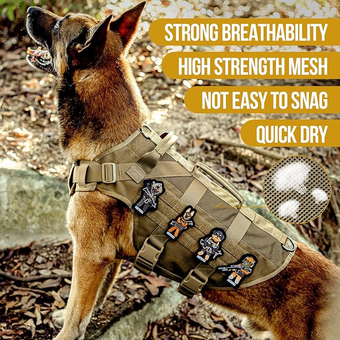 OneTigris No Pull Dog Harness for Small Dog, Mesh Design Breathable Military Dog Molle Vests with Handles, Service Dog Vest Harness for Walking Hiking Training
