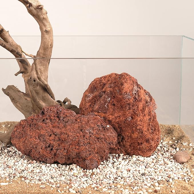 LANDEN Red Lava Stones (16lbs,3~10inch,11pcs) Aquarium Rock for Aquascaping Terrariums, Paludariums,Vivariums, Reptile and Amphibian Enclosures, Fish Tank Decoration Landscape Stone
