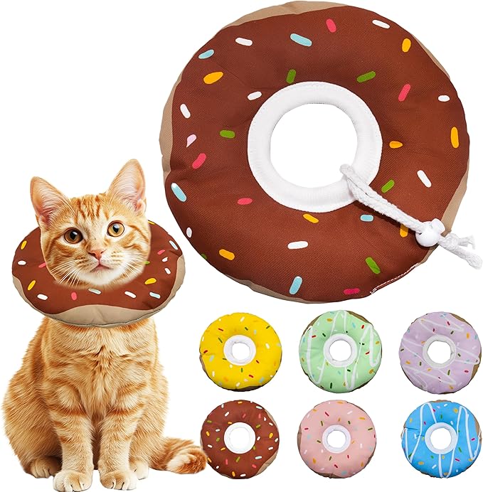 Cat Cone Collar Soft, Adjustable Cat Recovery Collar Kitten Cones to Stop Licking, Cute Donut E Collar After Surgery, Cats Neck Pillow ConeElizabethan Cones of Shame (Waterproof Brown, Small)