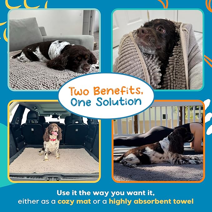 Pet 2-in-1 Dog Towel & Mat – Transforms from Drying to Bath Mat, Ultra Soft, Absorbent & Quick-Drying, Machine Washable Dog Towels with Detachable Non-Slip Mat and Hand Pockets (Large)