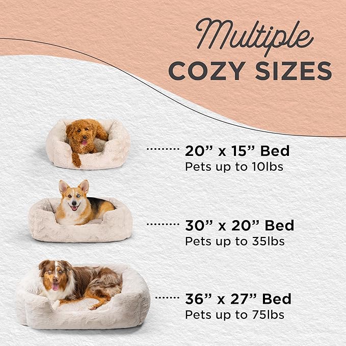Best Friends by Sheri Lux Lounge Bed Calming Faux Fur Dog Bed, Oyster, Cream, Medium, 30" x 20"