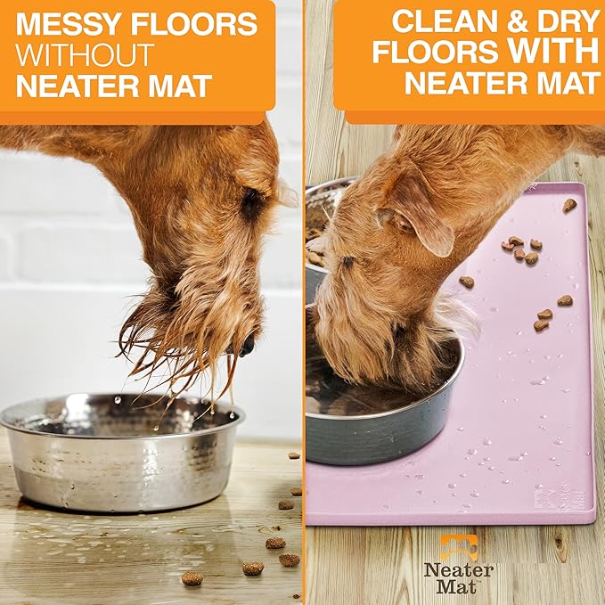 Neater Pet Brands Neater Mat Pet Mats for Food and Water, Cat & Dog Bowl Mat Waterproof Silicone, Feeding Tray, Dog Food Mats for Floors, Placemat w/Raised Edge for Under Bowls, 32" x 24", Light Pink
