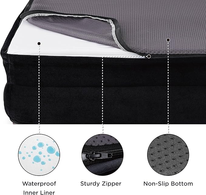 Bedsure Orthopedic Dog Beds Large Sized Dog - Washable Large Dog Cat Bed Waterproof, Comfort Dogs Couch Sofa with Washable Removable Cover, Pet Bed with Nonskid Bottom, Plush-Black, 35"
