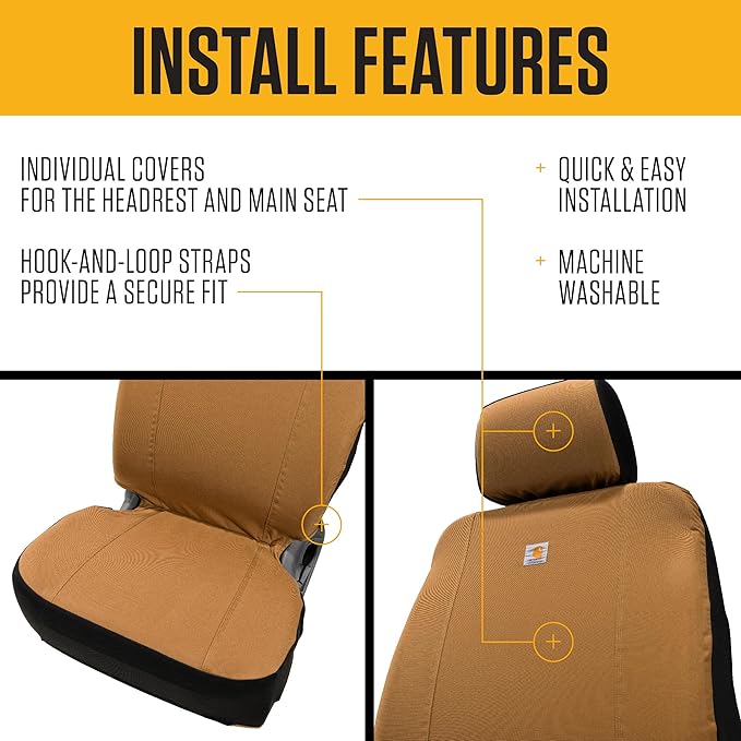Carhartt Universal Nylon Duck Canvas Fitted Bucket Seat Cover, Durable Seat Protection with Rain Defender, Single, Port