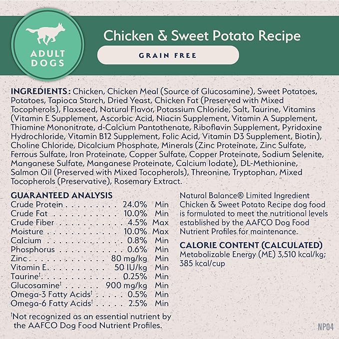 Natural Balance Limited Ingredient Adult Grain Free-Dry Dog Food, Chicken & Sweet Potato Recipe, 12 Pound (Pack of 1)