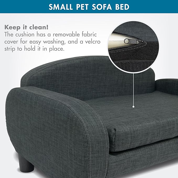 Paws & Purrs Cat Sofa Bed, Pet Couch for Indoor Cats Elevated Cat Beds with Removable Washable Mattress Cover for Kitten, Puppy or Small Animal- 31.5" Wide, Gray