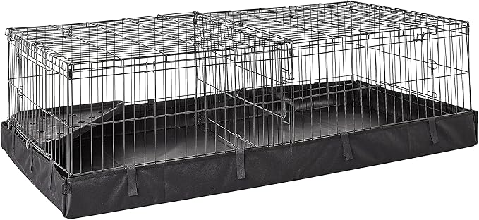 Amazon Basics Leakproof Canvas Bottom Guinea Pig Pet Cage with Divider Set, Black, 47.6"L x 24.2"W x 14.0"H