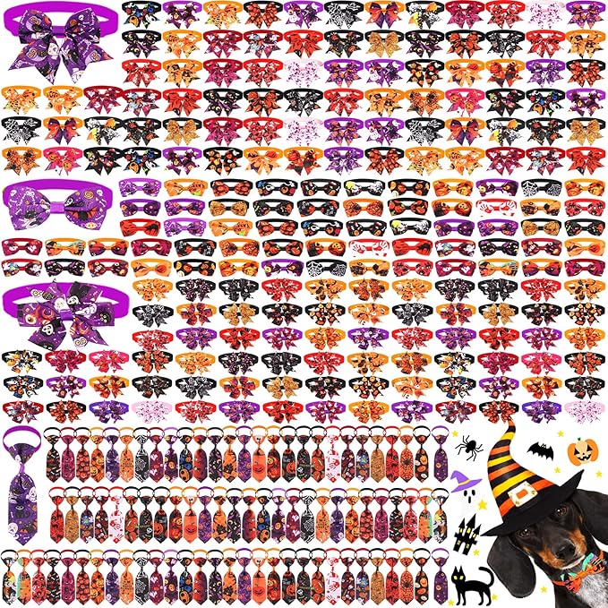 Talltalk 360 Pcs Halloween Dog Bow Ties Collars Set Adjustable Thanksgiving Christmas Fall Xmas Dogs Neckties Grooming Accessories for Small Medium Large Pet Cat Decoration(Pumpkin)