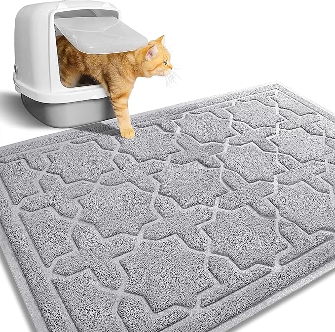 Yimobra Cat Litter Mat, 35.4"x23.6" Litter Box Mat with Litter Lock Mesh, Soft Cat Litter Mat Litter Trapping Mat, Easy to Clean, Non-Slip, Water Resistant, Litter Free Floors, Grey