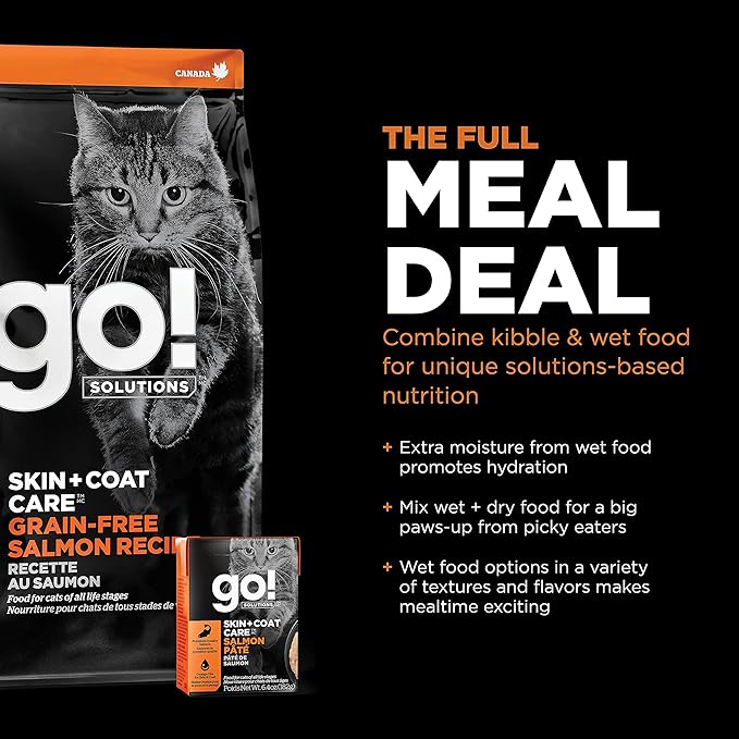 Go! Solutions Skin + Coat Care, Grain-Free Dry Cat Food, Salmon Recipe, 3 lb Bag