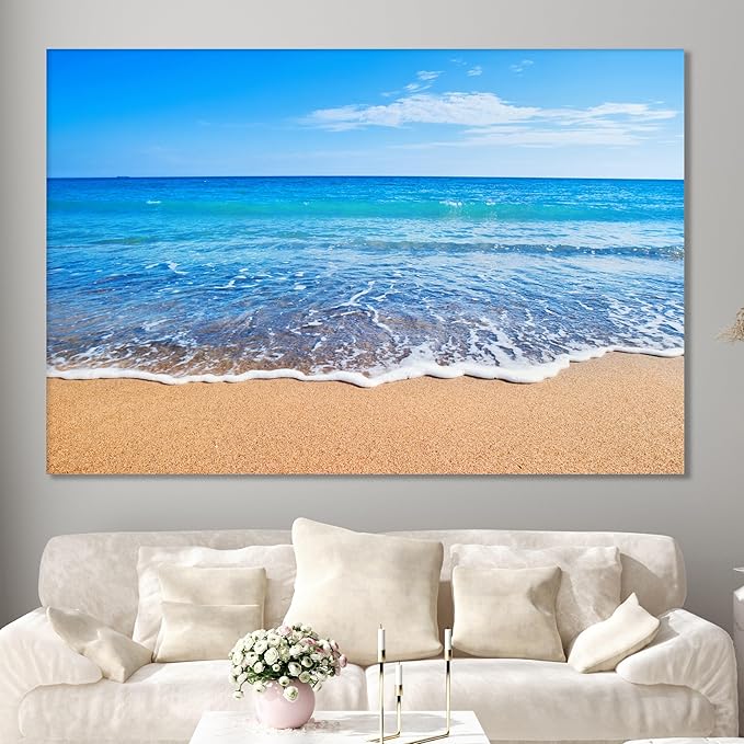 Nature Wall Art Prints - Ocean Forest Mountain Lake Canvas Landscapes - Small to Extra Large Living Room Bedroom Kitchen Bathroom Décor (Sandy Ocean Beach, 28L" x 41W")