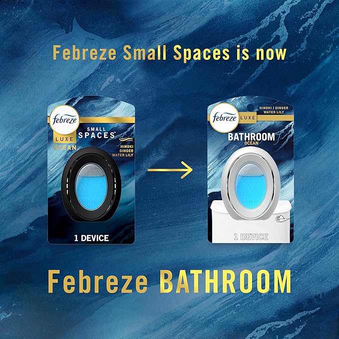 Febreze Bathroom Air Freshener, Odor-Fighting, Plug In Alternative, Air Fresheners for Home and Bathroom and Kitchen, Closet Air Fresheners, Ocean Scent, 4 Count