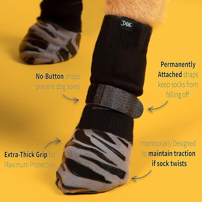 DOK TigerToes Premium Non-Slip Dog Socks for Hardwood Floors - Extra-Thick Grip That Works Even When Twisted - Prevents Licking, Slipping, and Great for Dog Paw Protection (XXL)