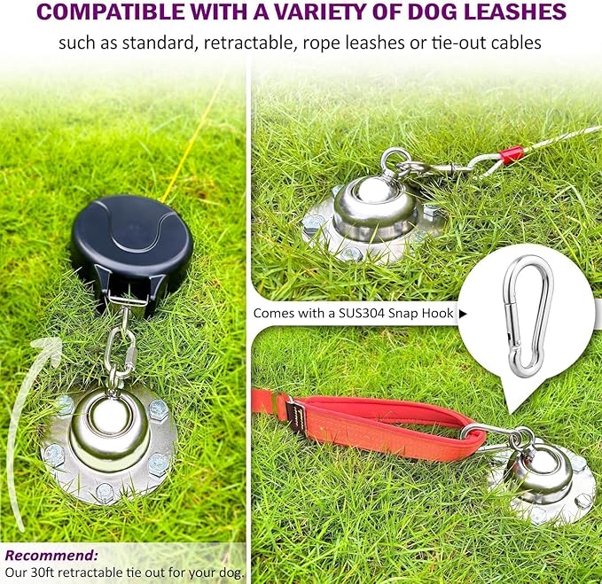360° Swivel Dog Tie Out Stake Dog Anchor - 2025 Upgrade - Heavy Duty Stainless Steel Dog Yard Stake for Small to Large Dogs 6 PCS Dog Tethers Holds 1500Lbs of Pull Force Great for Yard Camping Outdoor