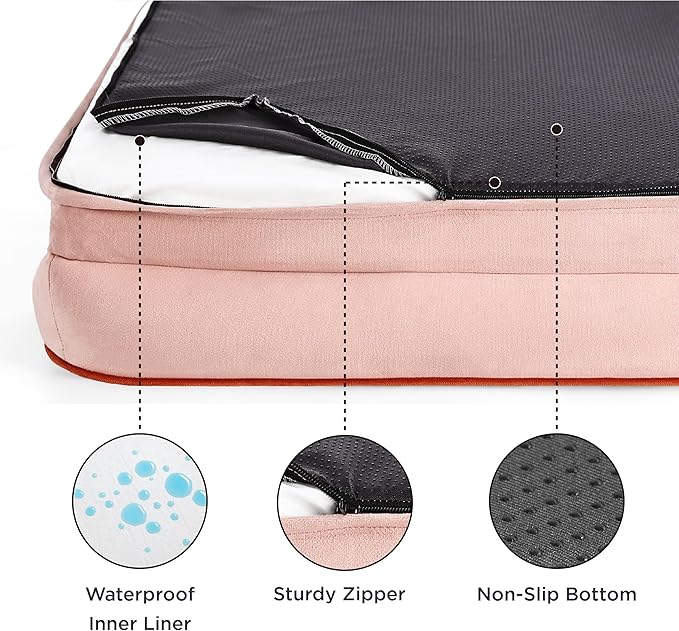 Bedsure XL Orthopedic Dog Bed for Extra Large Dogs - Washable XLarge Dog Cat Bed Waterproof, Comfort Dogs Couch Sofa with Washable Removable Cover, Pet Bed with Nonskid Bottom, Pink, 42"