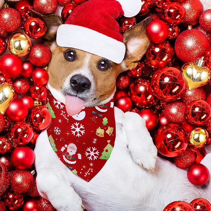 Weewooday 20 Pieces Christmas Dog Bandanas for Dogs Santa Claus Christmas Tree Triangle Pet Bib Adjustable Pet Bandana Soft Doggy Kerchief Accessories for Pet Costume Accessories Decor