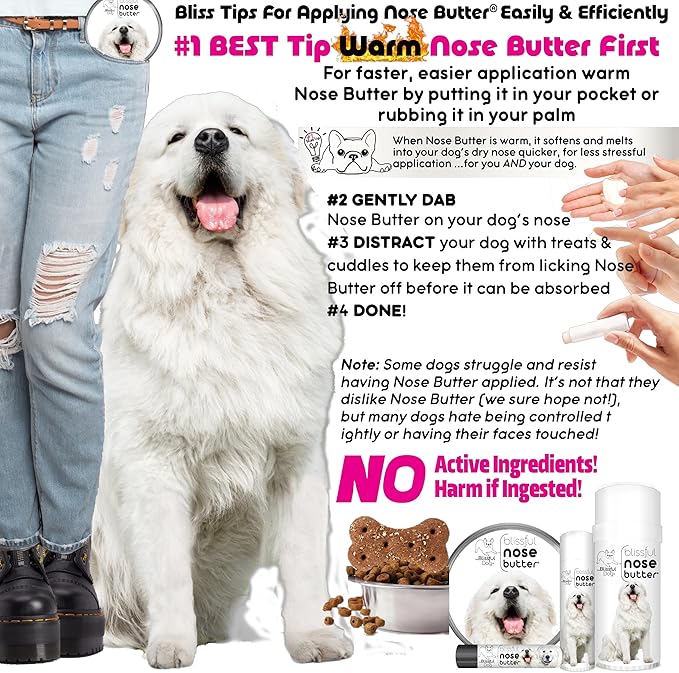 The Blissful Dog Great Pyrenees Nose Butter for Dry, Cracked Skin, Lick-Safe Dog Nose Balm with Moisturizing Shea Butter, Almond, Olive, and Essential Oils, Pet Supplies, Uncented, 1 oz.