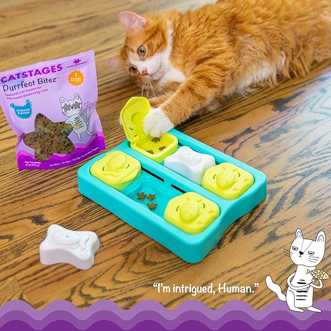 Catstages by Nina Ottosson Purrfect Bitez Natural Crunchy Cat Treats for Puzzles, Toys, Feeders, & Training, USA-Made, Real Chicken Flavor, 4oz (Pack of 2)