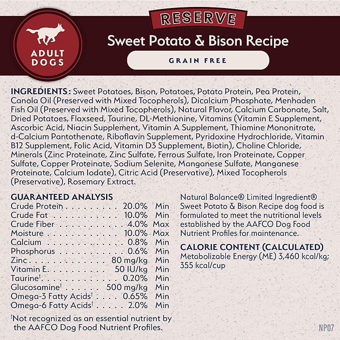 Natural Balance Limited Ingredient Adult Grain-Free Dry Dog Food, Reserve Sweet Potato & Bison Recipe, 12 Pound (Pack of 1)