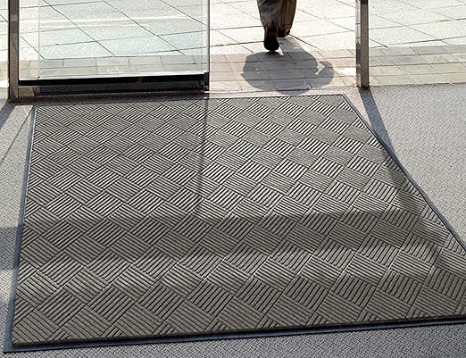 WaterHog Diamond | Commercial-Grade Entrance Mat with Rubber Border – Indoor/Outdoor, Quick Drying, Stain Resistant Door Mat (Medium Grey, 3' x 12')