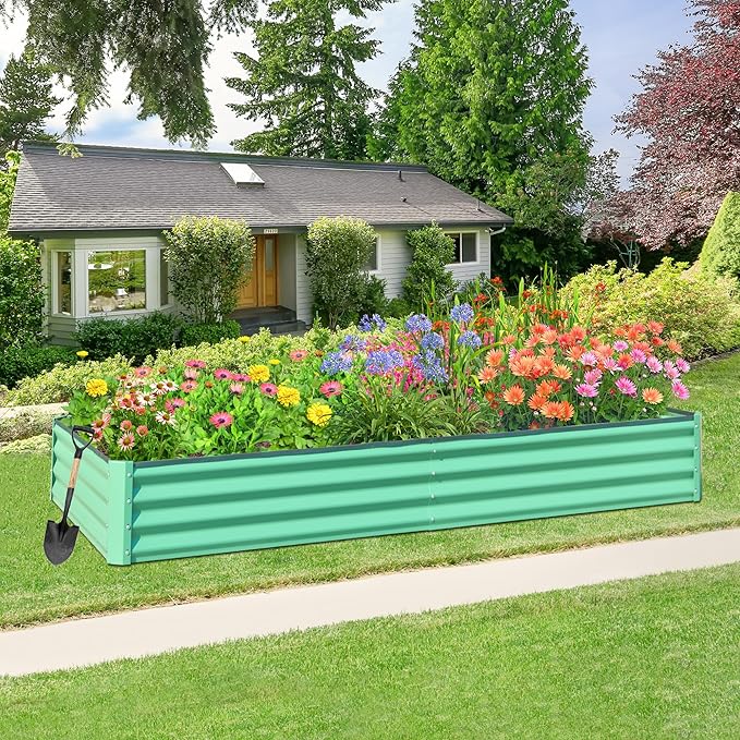 Domi Galvanized Raised Garden Bed, 6x3x1Ft Thickening Metal Planter Box for Vegetables Bottomless for Backyard Outdoor, 1" Deep w/ 128 Gallon Capacity - Green