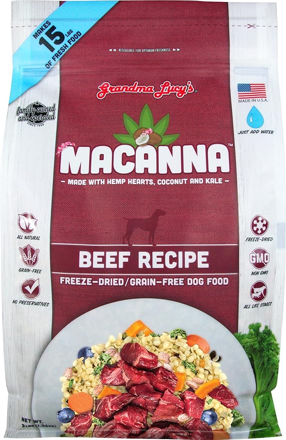Grandma Lucy's Macanna Dog Food, Grain Free and Freeze-Dried - Beef Recipe, 3Lb Bag