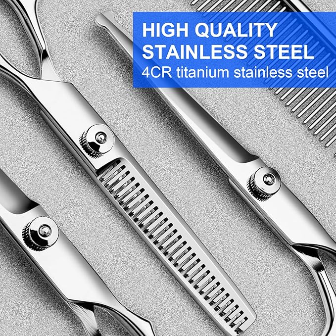 Professional Dog Grooming Scissors Kit, Titanium Coated Dog Scissors for Grooming, 5 in1 Grooming Shears Kit for Dogs Cat Pet At Home