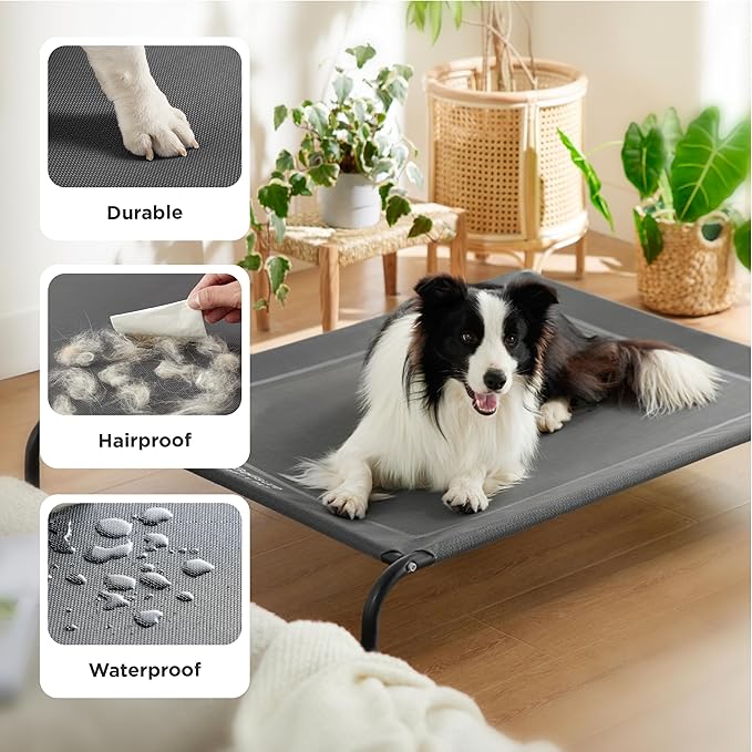 Bedsure Outdoor Elevated Dog Bed Large Sized Dog, Portable Indoor & Outdoor Cooling Raised Cot Pet Hammock Bed with Skid-Resistant Feet, Frame with Breathable Mesh, Brown, 49 inches