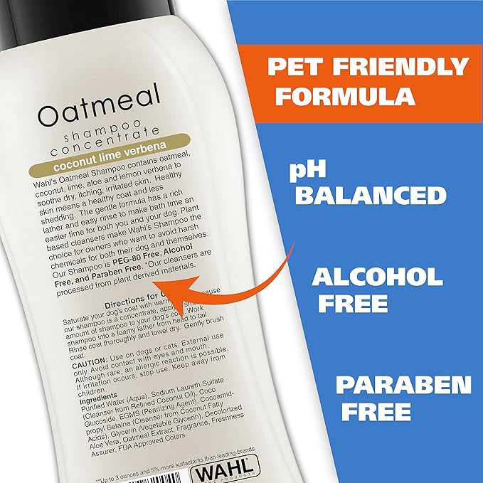 Wahl USA Dry Skin & Itch Relief Pet Shampoo for Dogs – Oatmeal Formula with Coconut Lime Verbena Scent & Pet Friendly Formula, 24 Oz - Model 820004A