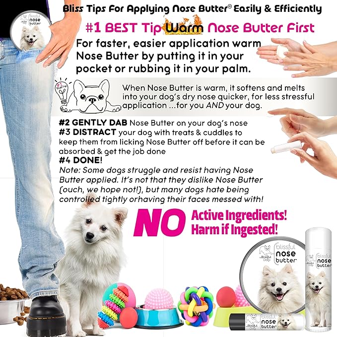The Blissful Dog American Eskimo Nose Butter for Dry, Cracked Skin, Lick-Safe Dog Nose Balm with Moisturizing Shea Butter, Almond, Olive, and Essential Oils, Pet Supplies, Uncented, 1 oz.