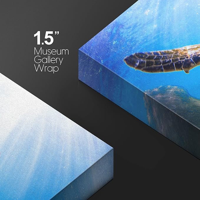 wall26 Canvas Print Wall Art Sunlight Ray Tropical Turtle Swimming Ocean Nature Animals Photography Realism Rustic Scenic Landscape Wilderness Colorful for Living Room, Bedroom, Office - 32"x48"