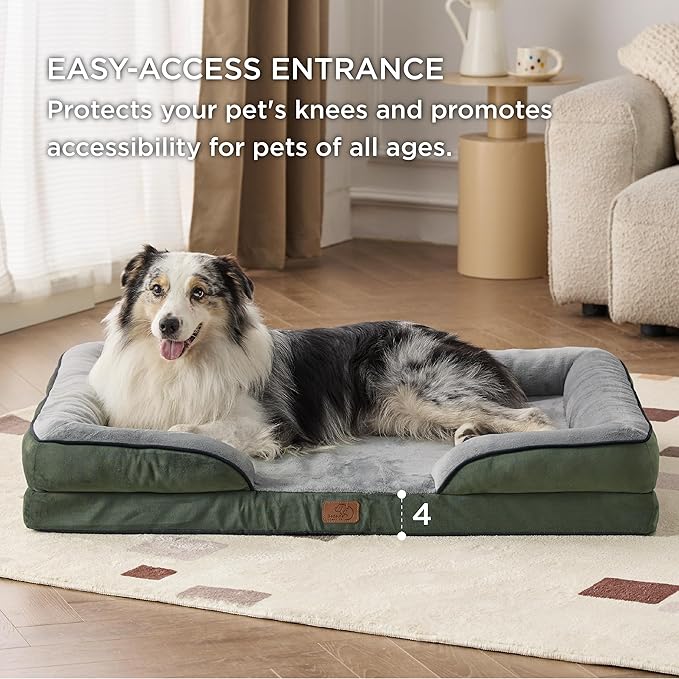 Bedsure XL Orthopedic Dog Bed for Extra Large Dogs - Waterproof XLarge Dog Cat Bed, Comfort Dogs Couch Sofa with Washable Removable Cover, Pet Bed with Nonskid Bottom, Boreal Canopy Green, 42"